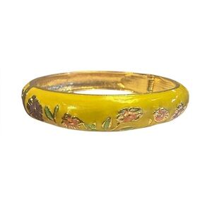 Vintage Gold Yellow Floral Enamel Bangle Bracelet
